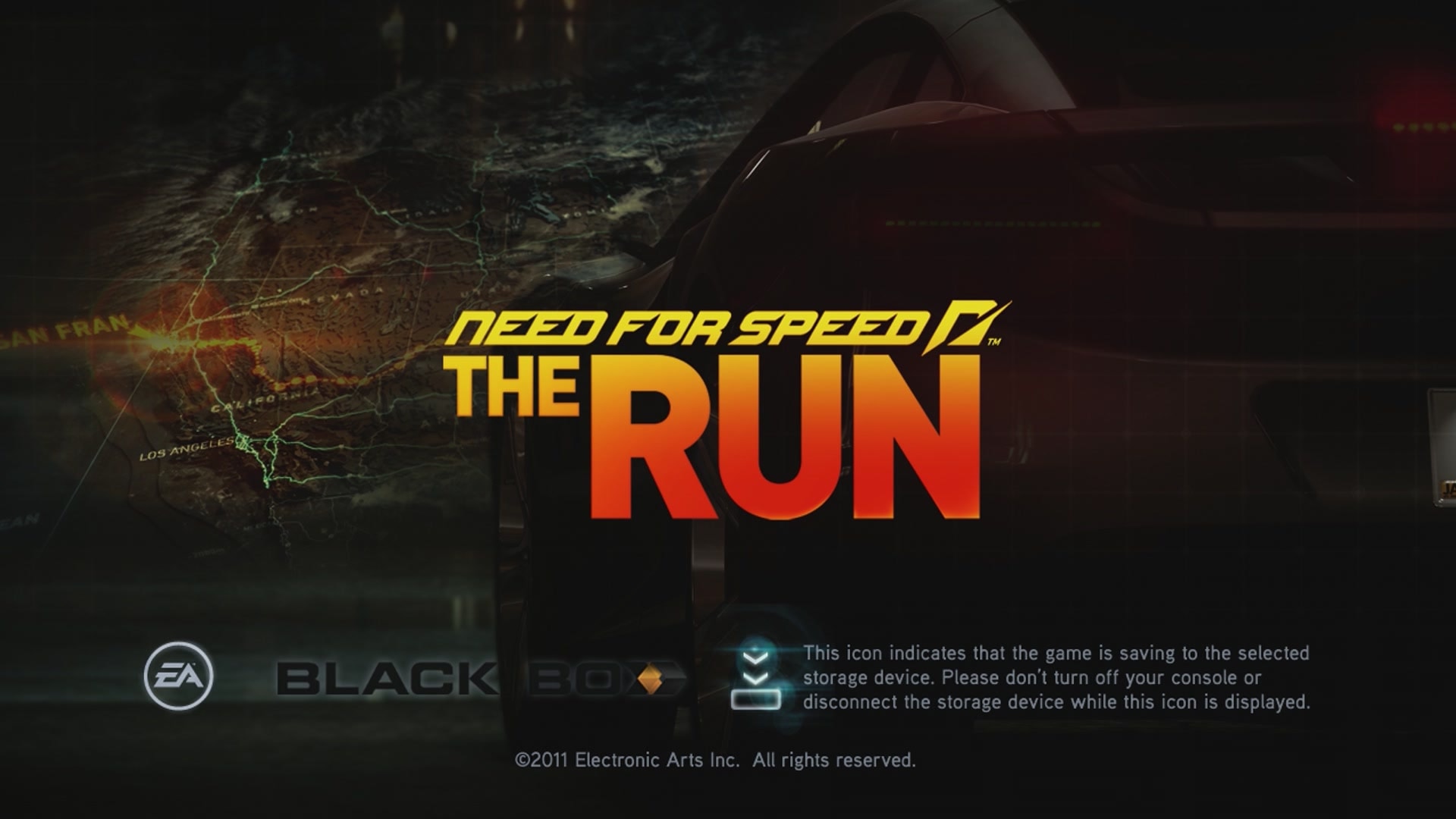 Need For Speed: The Run title screen for Xbox 360